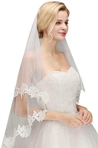 Babyonlinedress® Schlichter Brautschleier Schleier mit Kurbelkante, einstufig aus Feintüll 150cm, Eifenbein - 4