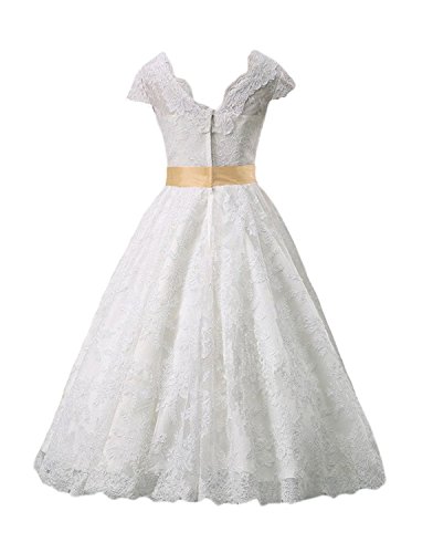 Cinderella dresses® Kurze Weinlese Kopf Hülse Tüllspitze Brautkleider V-Ausschnitt Brautkleid -