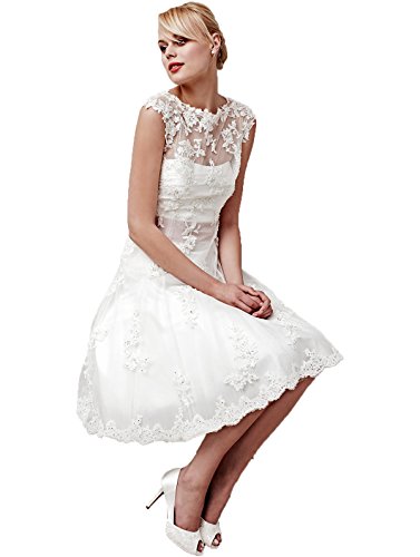 Erosebridal Knielangen Spitze Brautkleid Abendkleid DE 36 Weiß -
