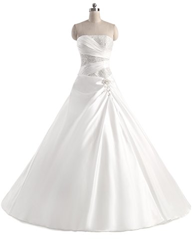 Erosebridal Neu Weiß Satin Brautkleid Hochzeitskleid Abendkleid Ballkleid DE38 - 4